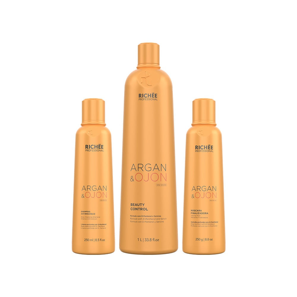 Kit Sh. Ant. 250ml, Beauty Control 1L e Masc. Argan e Ojon 250ml
