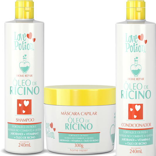 KIT RÍCINO - SHAMPOO + CONDITIONER + MASK 300G - LOVE POTION - eCosmeticsBrazil