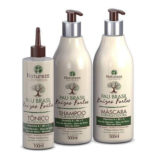 KIT PAU BRASIL - RAÍZES FORTES ( SHAMPOO + MÁSCARA 500ML + TÔNICO 100ML ) - NATUREZA COSMÉTICOS - eCosmeticsBrazil