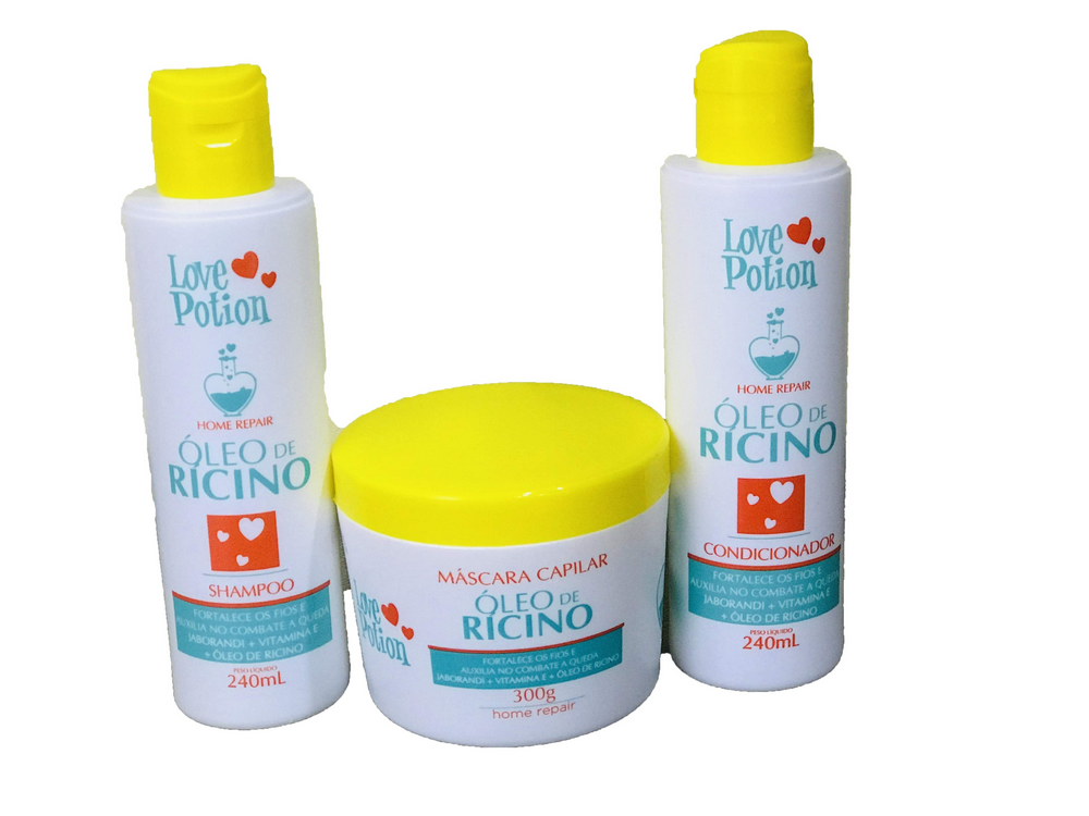 KIT RÍCINO - SHAMPOO + CONDITIONER + MASK 300G - LOVE POTION - eCosmeticsBrazil