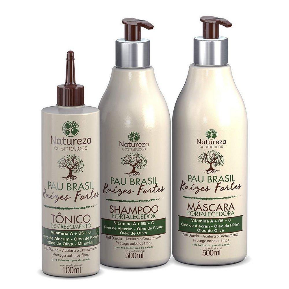 KIT PAU BRASIL - RAÍZES FORTES ( SHAMPOO + MÁSCARA 500ML + TÔNICO 100ML ) - NATUREZA COSMÉTICOS - eCosmeticsBrazil